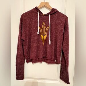 Arizona State University Maroon and Gold Crop Hoodie with Buttons on Sleeves